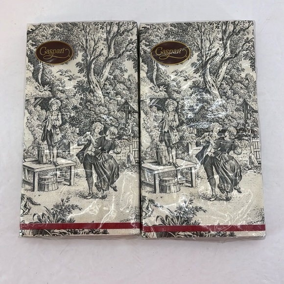 Caspari Festive Toile Charcoal 2 packs of 15 Guest Towel Napkins made in Germany - Picture 1 of 6